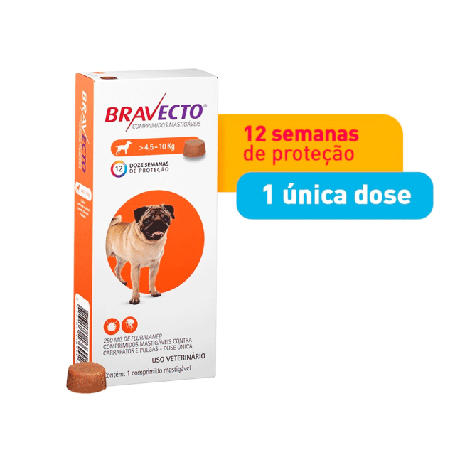 Antipulgas-e-Carrapatos-Bravecto-45-a-10-kg-para-Caes-250mg-dosagem